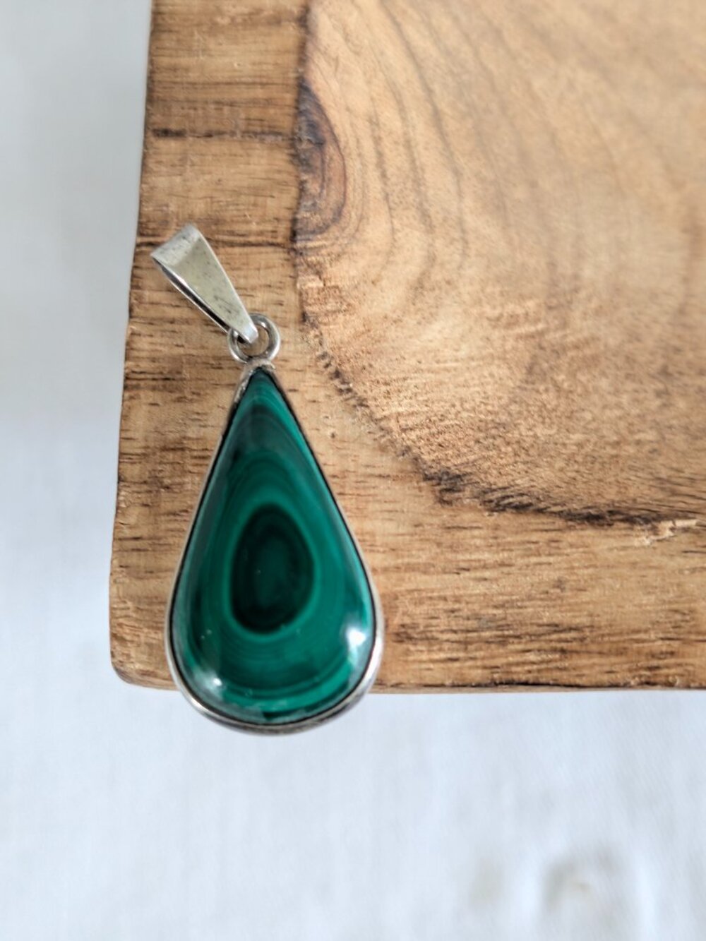 Vintage Malachite Pendant Sterling Silver 925